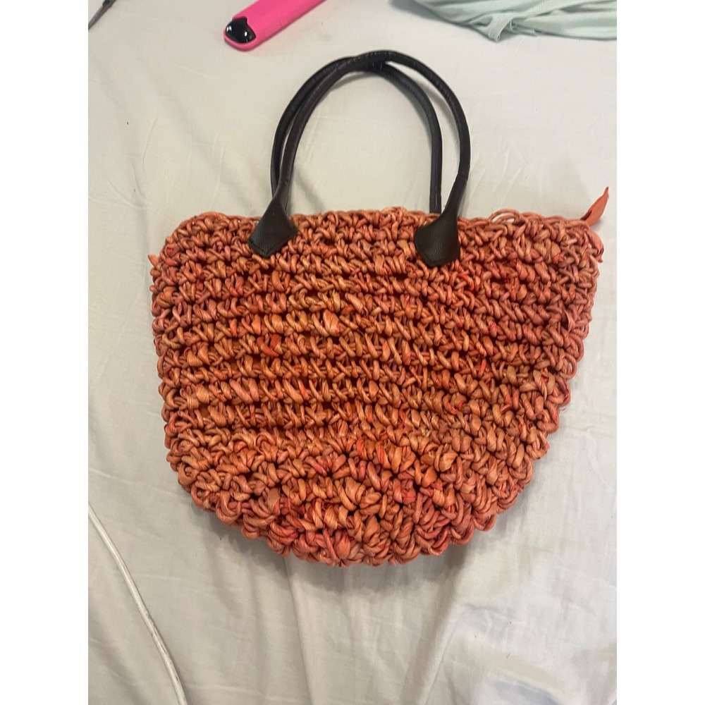 Sun N Sand Tote Shoulder Bag small  Crochet "Straw" Lined Orange